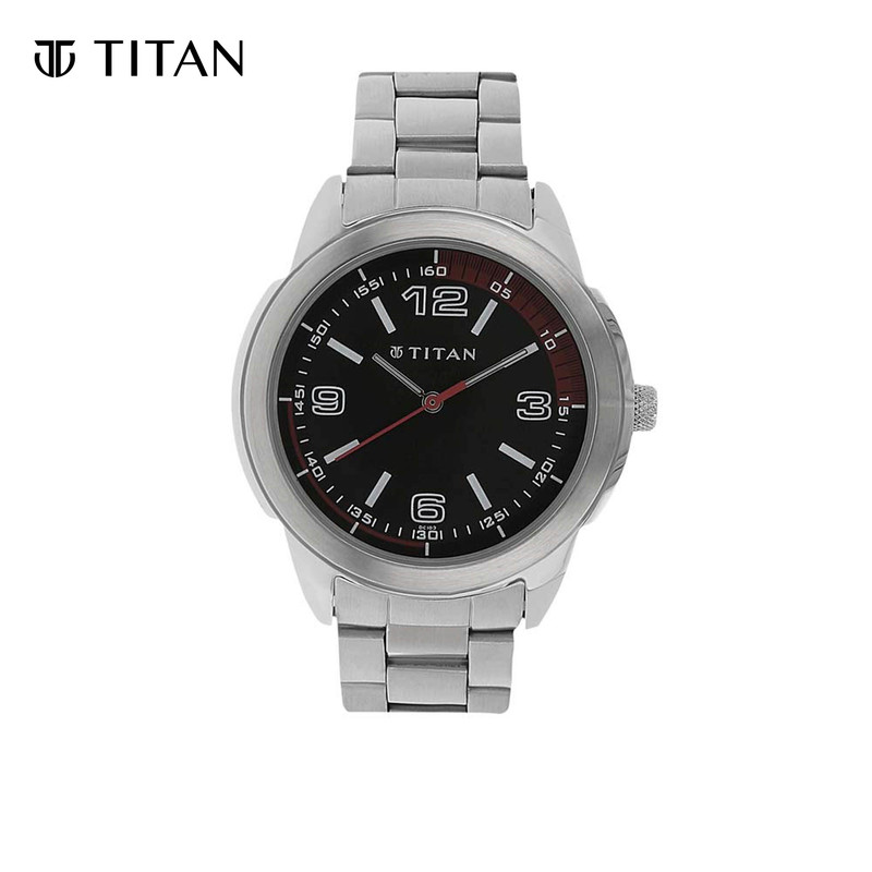 Titan Black Dial Silver Stainless Steel Strap Men's Watch 1585SM02