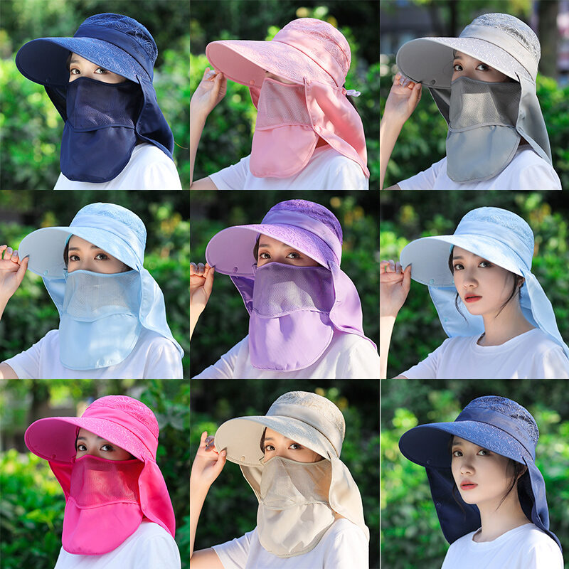 Sun-Proof Sun Hat Women's Summer Korean-Style Folding UV-Proof Face-Covering Sun Hat Women's Big Brim Tea-Picking Cool Hat