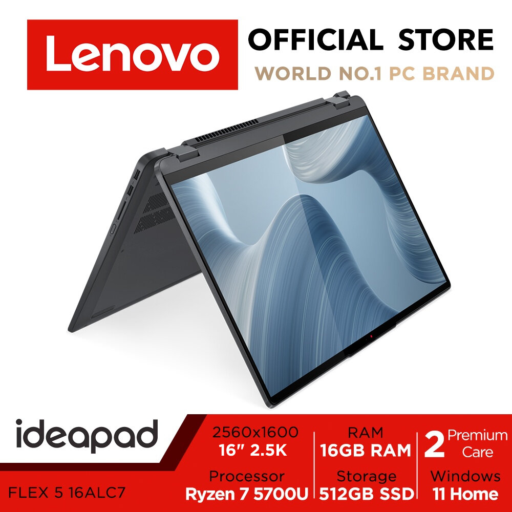 [11.11 SPECIAL] Lenovo IdeaPad Flex 5 16ALC7 | 82RA0022SB/82RA0025SB | 16" FHD+ (1920x1200) / WQHD (2560x1600) IPS Touch Screen | AMD Ryzen 7 5700U | AMD Radeon Graphics | 16GB RAM | 512GB SSD | Win11