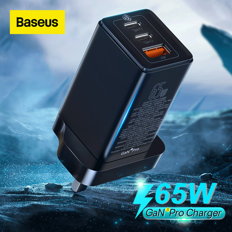 Baseus 65W GaN3 Pro Fast Charger PD3.0 QC4.0 USB C Quick Charger 3 Type C 1 USB A Charger For iPhone 14 13 Pro Max 12 11 Laptop Sumsung Huawei Tablet【Free 1M Type-C Cable】