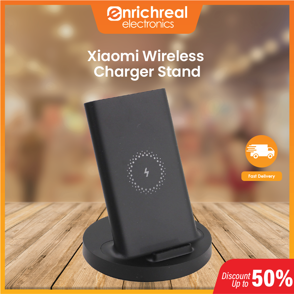 Enrichreal XIAOMI MI WIRELESS CHARGER STAND QI 20W QUICK CHARGE TYPE C WITH SAFE STAND HORIZONTAL