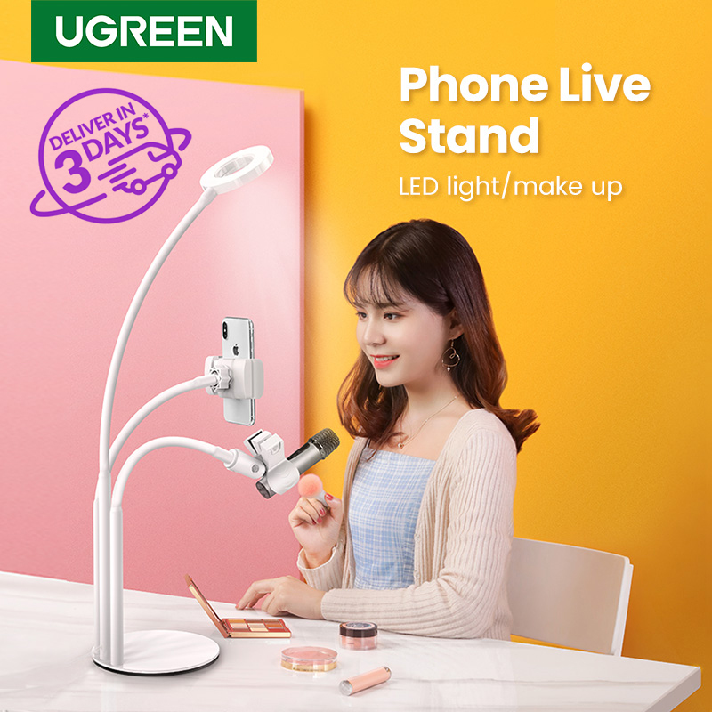 UGREEN Ring Light Mobile Phone Holder for 4.6-6.5 inch phone Led light for TikTok Stand Live Stand Holder with LED Light Adjustable Multi-Functional Holder