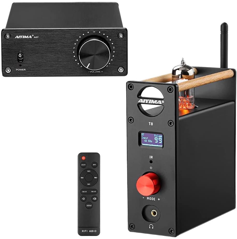 AIYIMA T8 Digital Tube Preamp and AIYIMA A07 Tpa3255 Power Amplifier Receiver 2 Channel 300W+300W Class D Amp Bundle