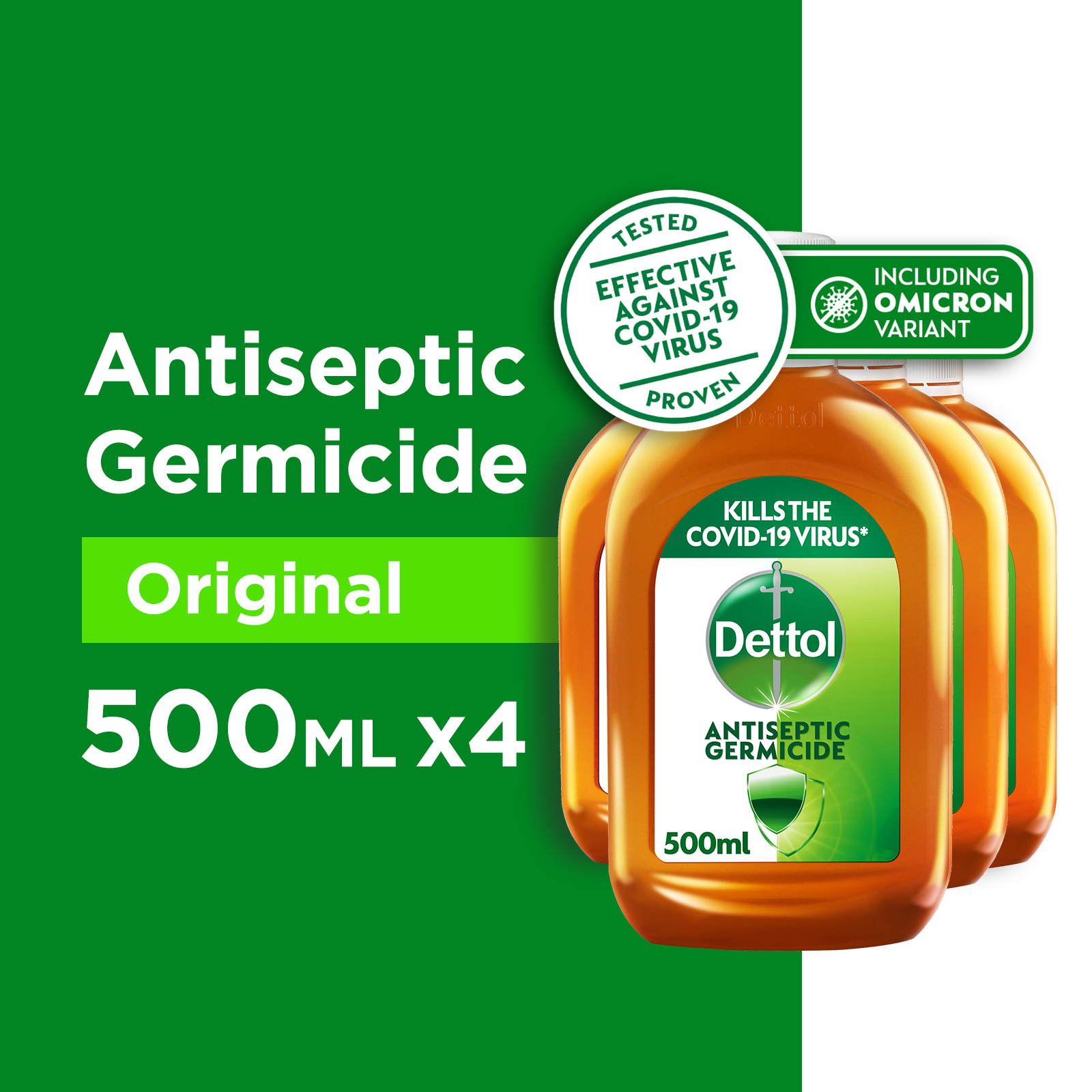 [Bundle of 4] Dettol Antiseptic Germicide Liquid 500ml (Kills 99.9% of Germs)