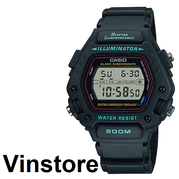 [Vinstore] Casio DW-290 Digital Sports Black Resin Strap Men Watch DW-290-1V DW-290-1 DW290-1V