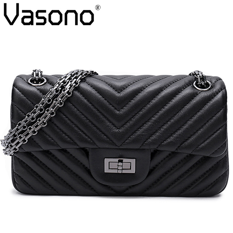 Vasono High Quality Genuine Goat Leather Women Cross-body Bag Lady Single Shoulder Bag