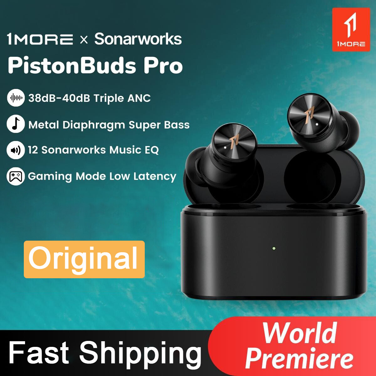 Original 1MORE PistonBuds Pro Triple ANC Bluetooth 5.2 Wireless Earbuds 4 Microphone DNN Metal Diaphragm 30 Hour Battery World Premiere
