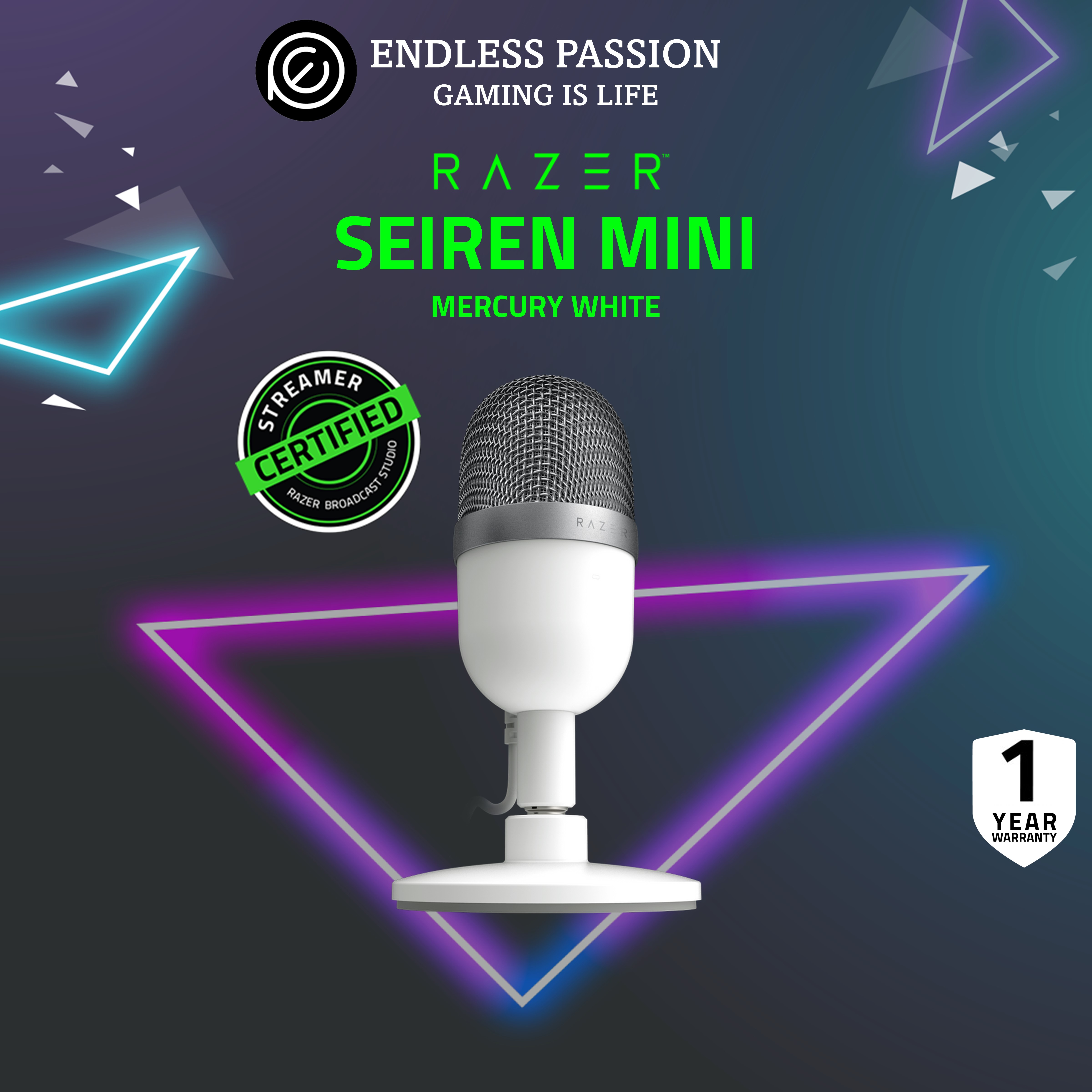 Razer Seiren Mini: Ultra-Precise Supercardioid Pickup Pattern - Professional Recording Quality - Ultra-Compact Build - Heavy-Duty Tilting Stand - Shock Resistant