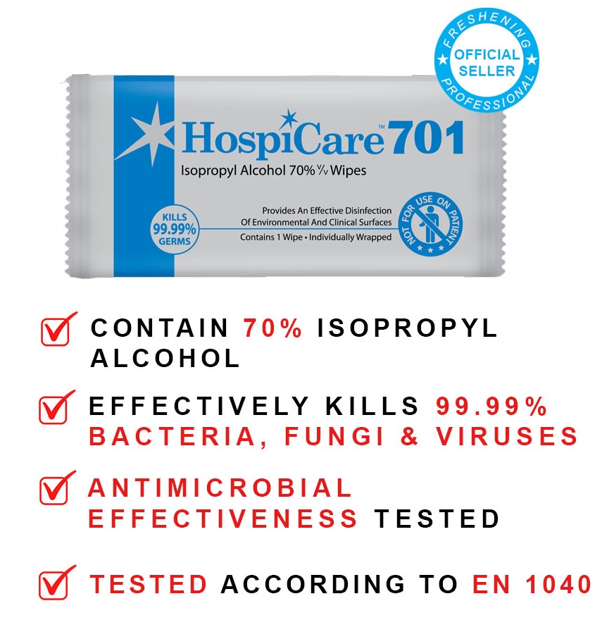 Hospicare 701 IPA 70% Alcohol Wipes 1s x 100 Sheets