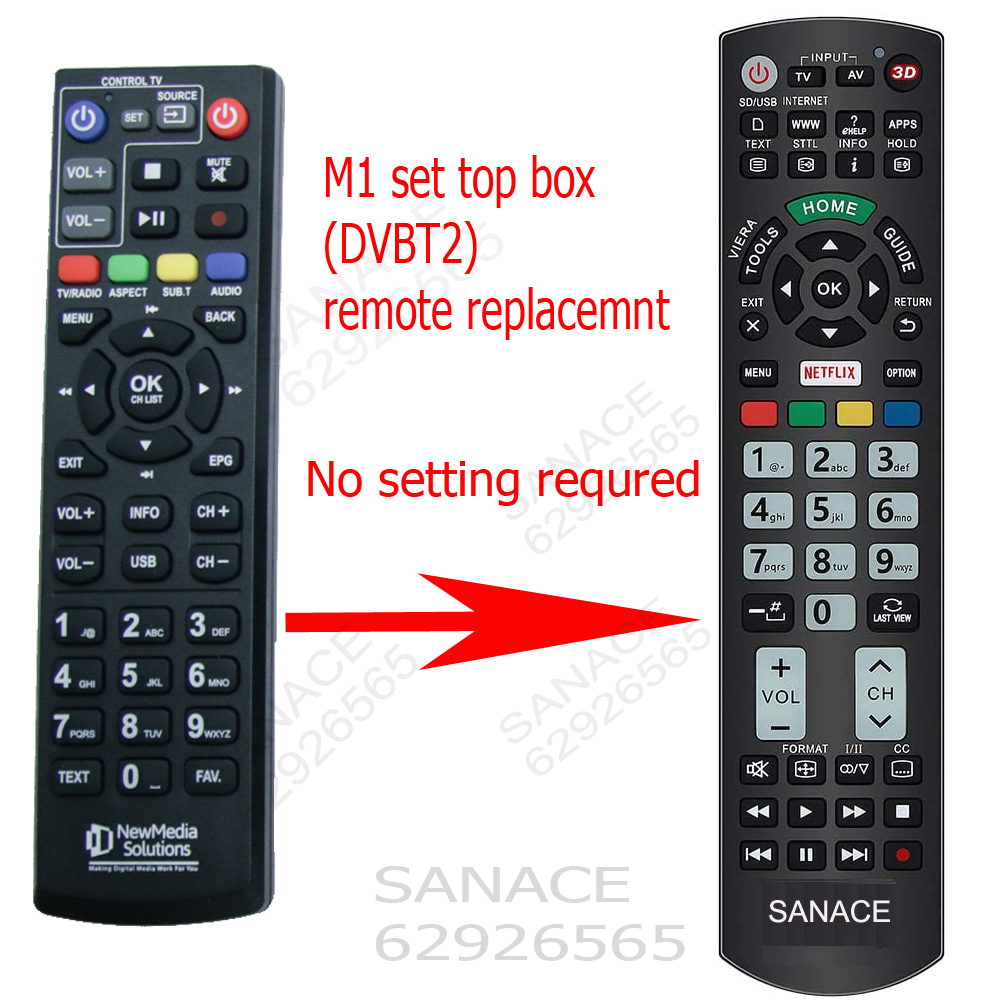 M1 remote control/M1 set top box remote controller/M1 Mediacorp DVBT2 box remote controller--replacement--No setting required