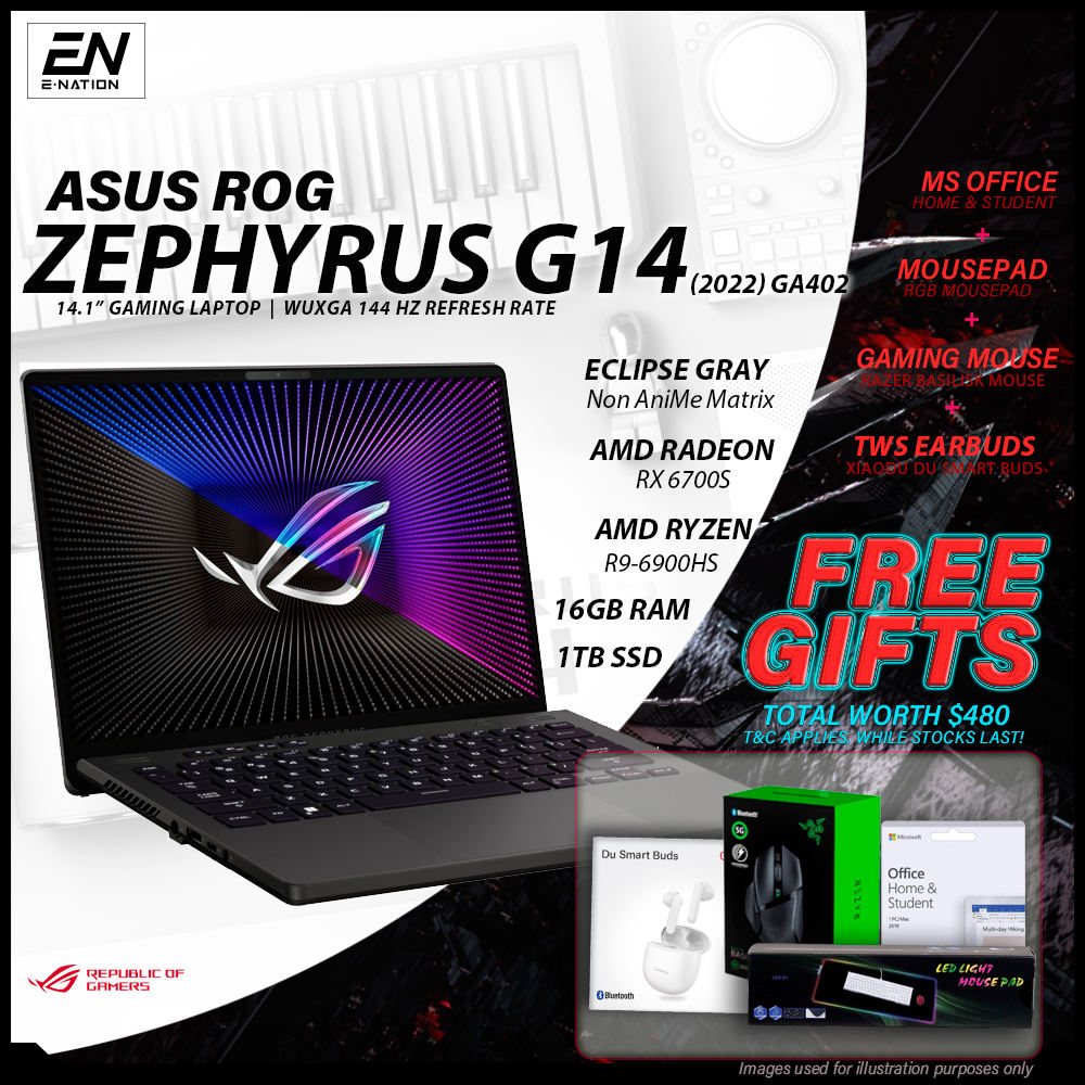 2022 ASUS - ROG Zephyrus G14 14.1" 144Hz - AMD Ryzen 7 6800HS | Ryzen 9 6900HS - AMD Radeon RX6700S - 16GB Memory - 1TB SSD - Eclipse Gray | GA402 (2022) | [Same Day Delivery]