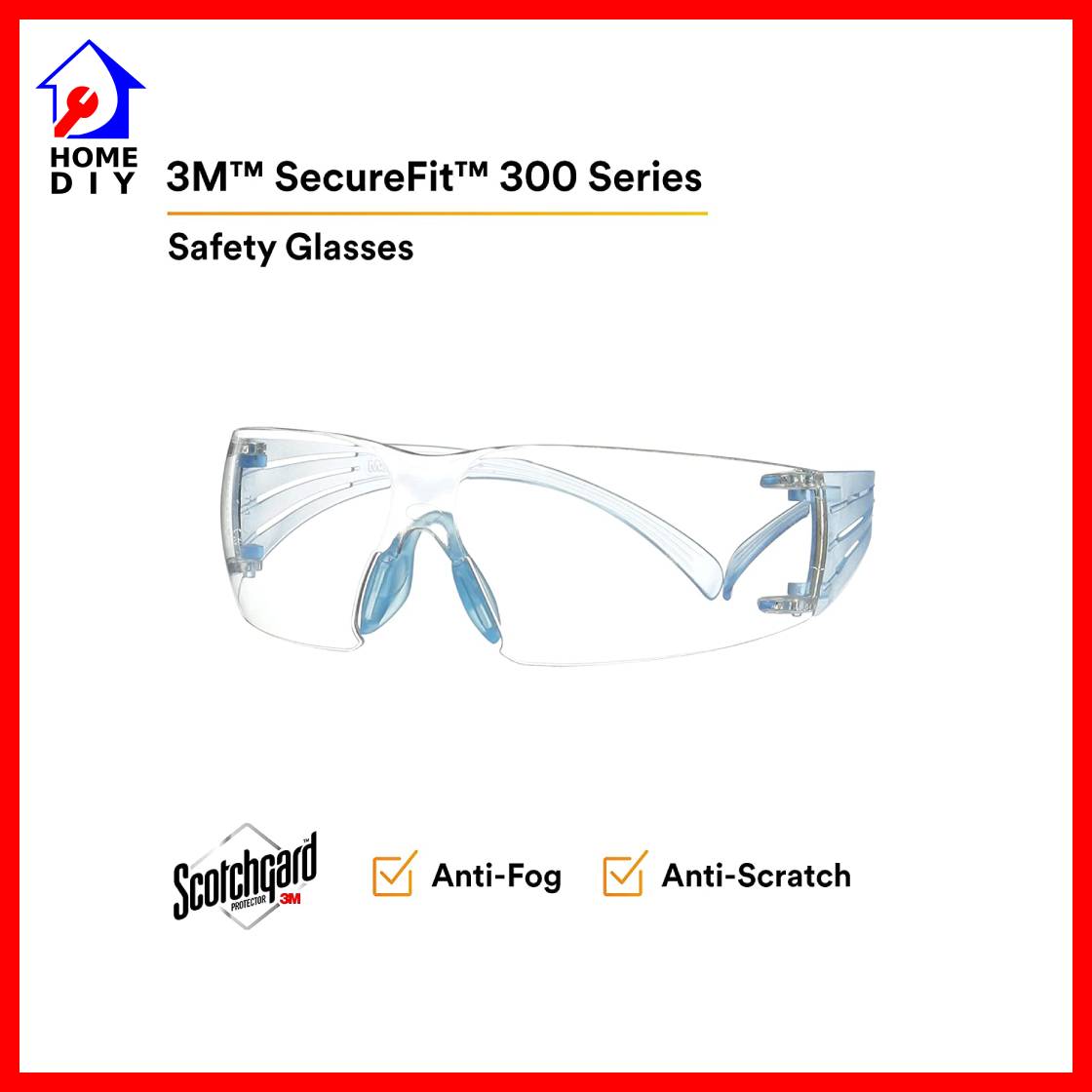 3M SecureFit™ 300 Series Safety Glasses (Clear)