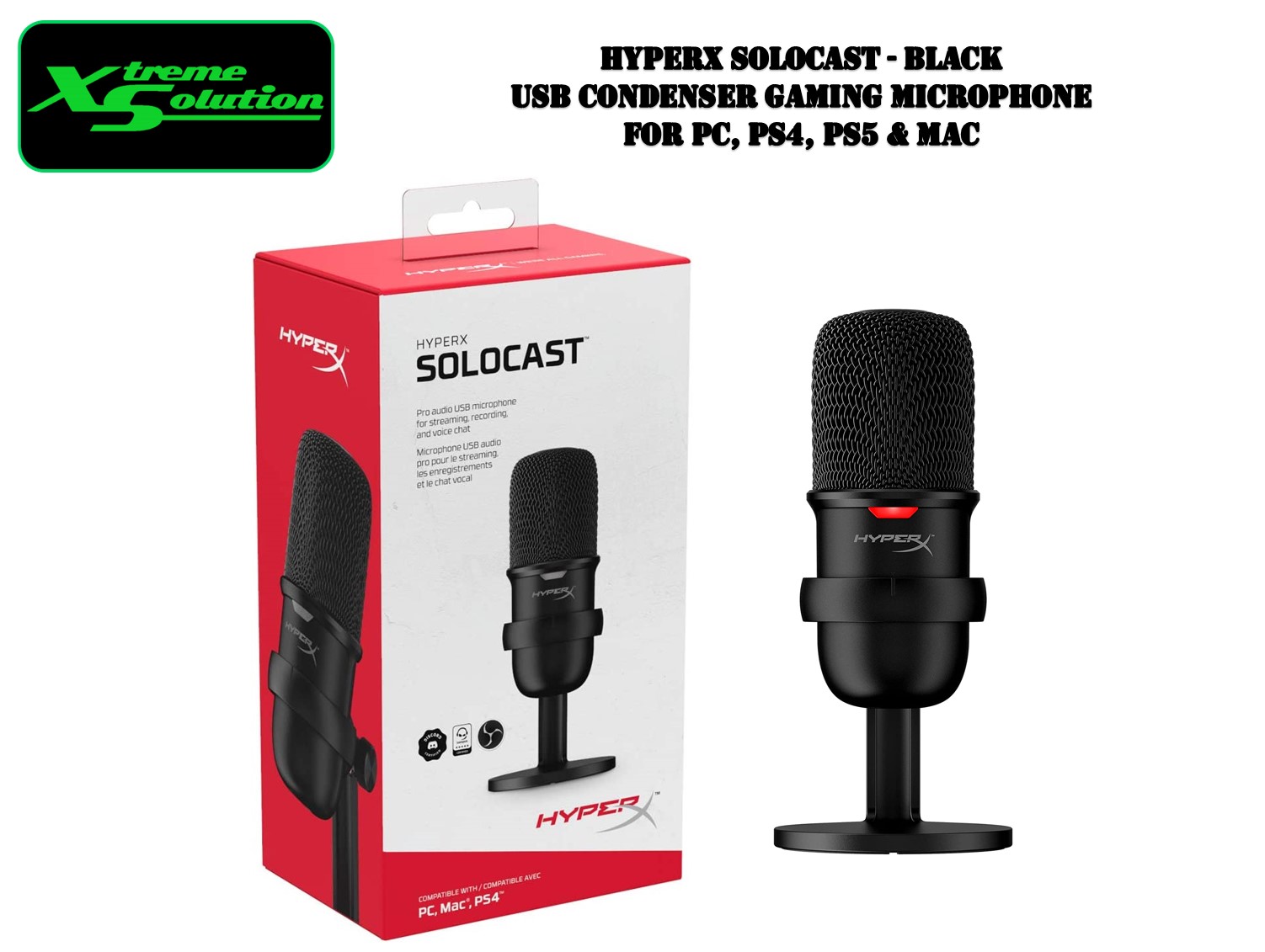 Hyper X SoloCast - USB Condenser Gaming Microphone, for PC, PS5, PS4, and Mac (Black / White)