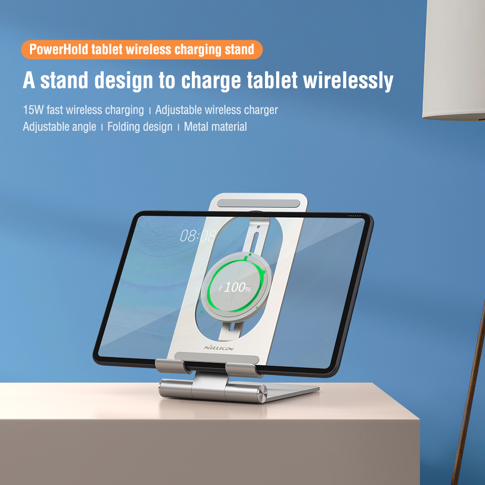 Nillkin PowerHold Tablet Wireless Charging Stand - 15W Multi-Angle Fast Charging Non Slip Movie Watching IPad Pro Mate Adjustable Metal Portable Foldable
