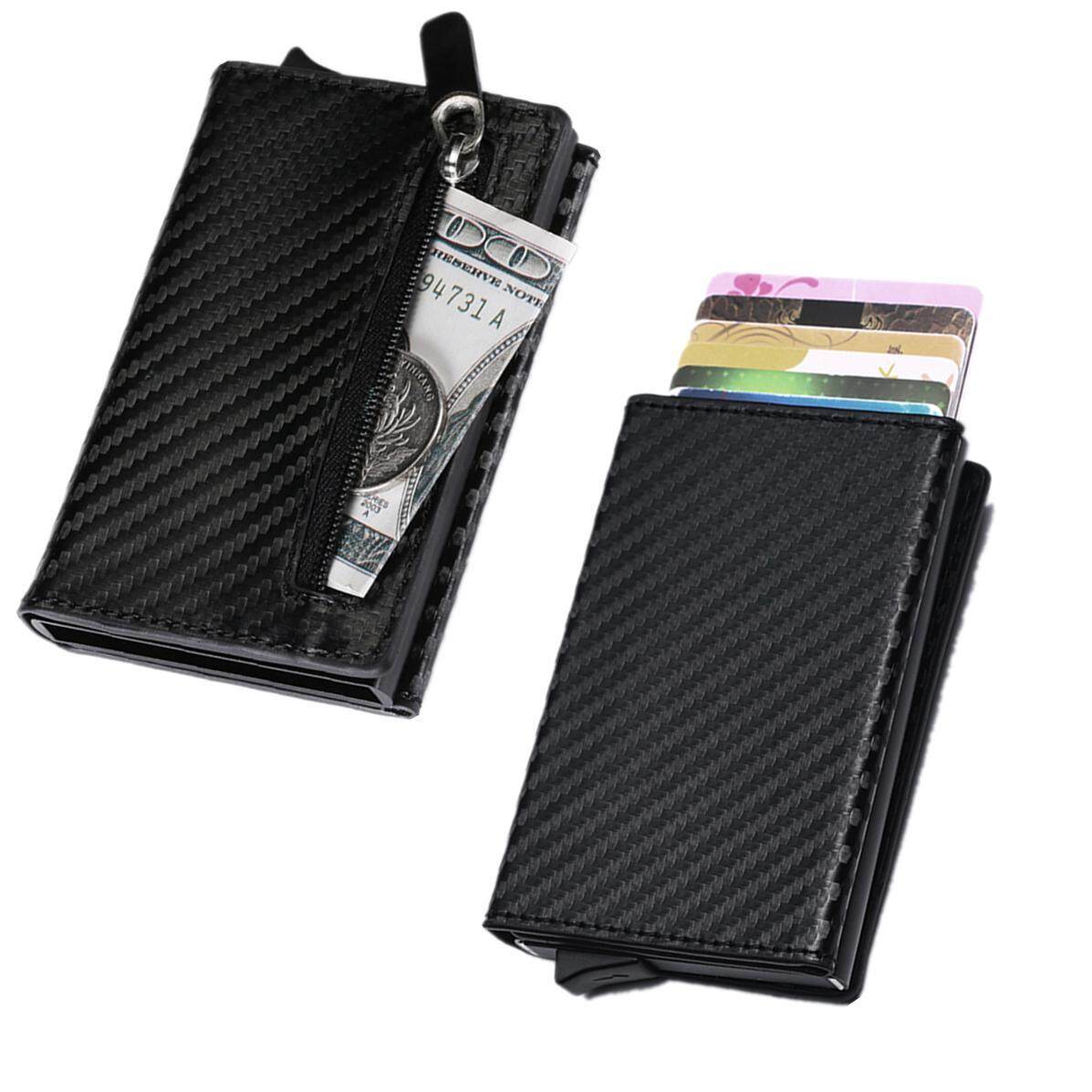 Men's Anti Theft Smart Wallet Automatic Pop-up Card Package RFID Blocking MIni Genuine Leather Card Holder Slim Front Pocket Wallet Coin Purse