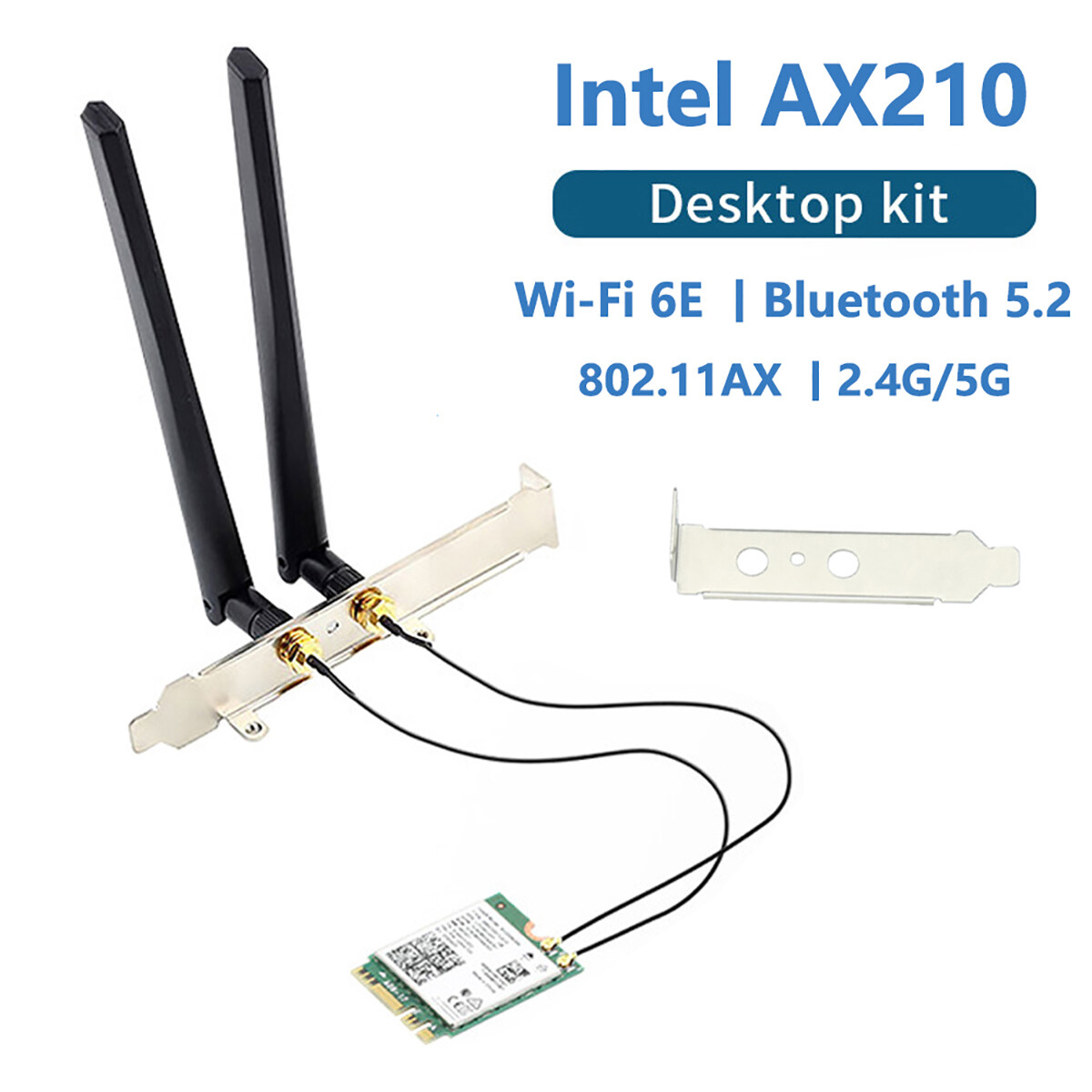 Wi-Fi 6E Intel AX210 Bluetooth 5.3 + 3000Mbps 2.4Ghz 5Ghz 6Ghz M.2 2230 Key E Desktop Kit Wireless Adapter AX210NGW NGFF WiFi 6 Card 802.11ax/ac Support MU-MIMO OFDMA Windows 10 with 6Dbi Antenna Set
