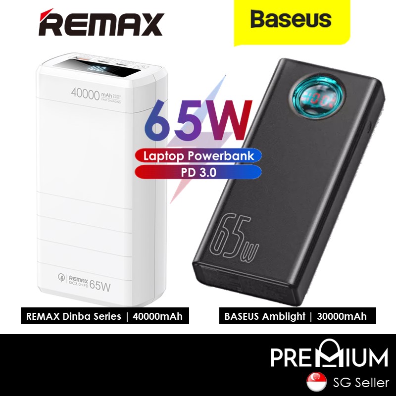 BASEUS / REMAX 65W Amblight 30000mAh 40000mAh  PD 3.0 QC3.0 Quick Charge Laptop Power Bank LED Display Portable Charger Compatible with iP Samsung Huawei Xiaomi Macbook Charger