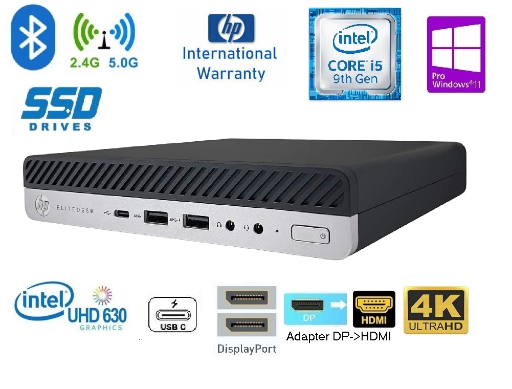 [HP IW 01 2024] 9th Gen Intel Hexa-Core i5-9600T 3.9GHz Premium HP EliteDesk 800 G5 DM Mini PC 16/32GB DDR4 RAM 250/500GB SSD M2 WIFI BT Micro Desktop Win 11 Pro (64bit) 2 x DP+VGA+HDMI (Adapter)