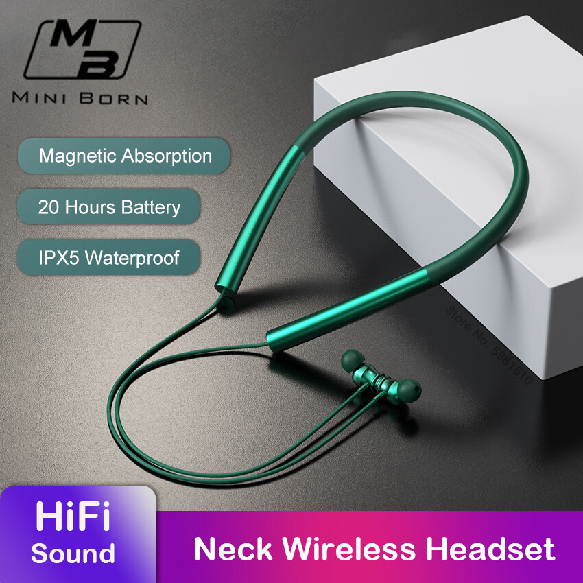 Mini Born In-Ear Headphones Wireless Earbuds Bluetooth5.0 Earphone Neckband Headphone Neck Hanging Ear Non-In-Ear Earbuds Soft Silicone IPX5 Waterproof Sport Earphone HD Stereo Headset Magnetic Headph