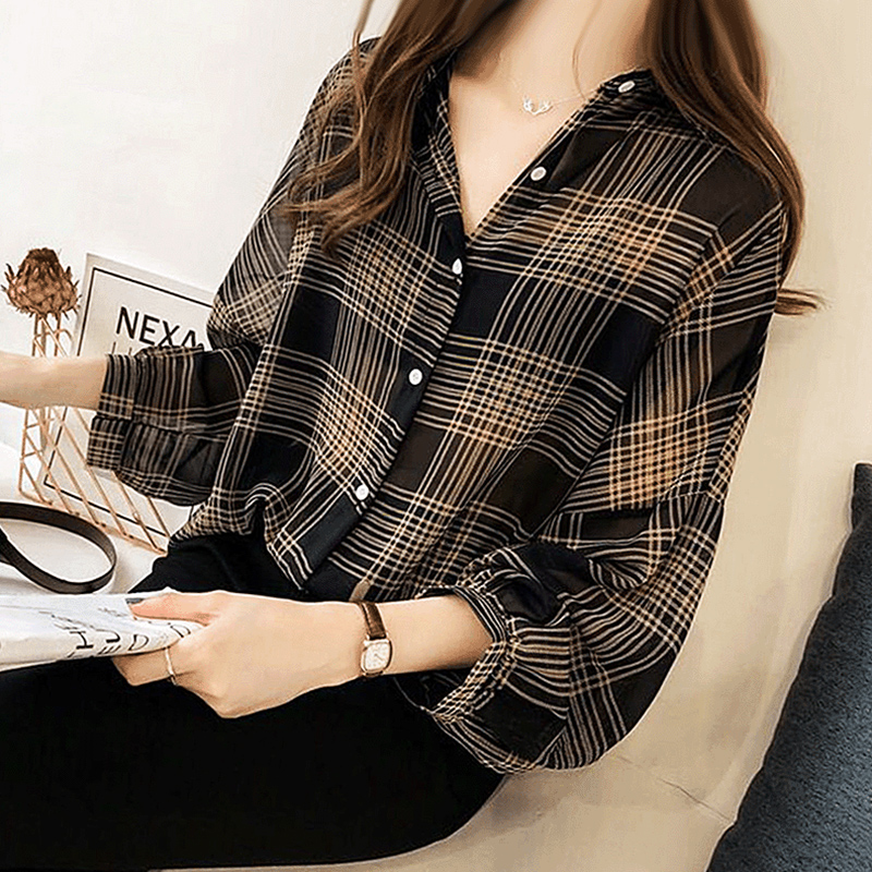 Korean Style Striped Shirt For Women Casual Long Sleeve Blouse  Tops