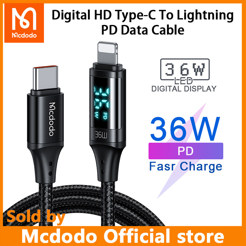 Mcdodo PD 36W USB Type C to Lightning 3A Fast Charging Cable For iPhone 13 12 11 Pro Max X XS 8 iPad Pro Digital Display Data Cord