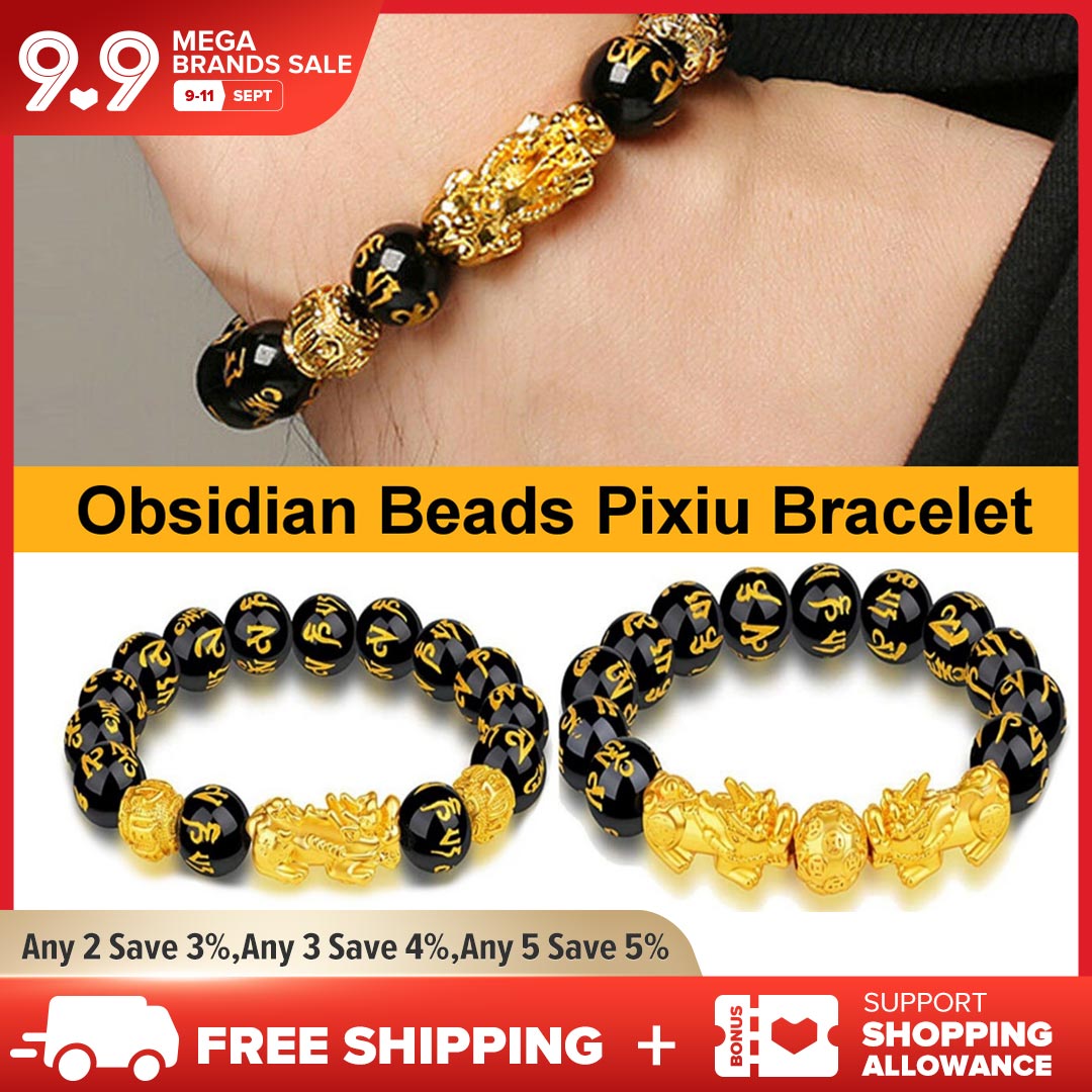 2 pcs Feng Shui Black Obsidian Beads Bracelet Attract Wealth & Good Luck Top
