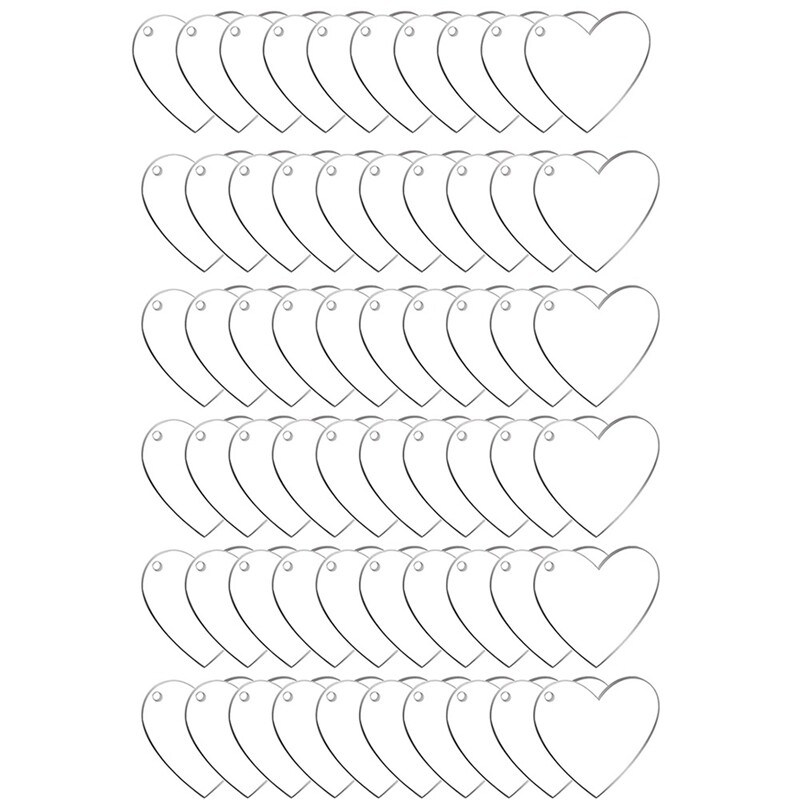 60 Pack 2 Inch Acrylic Heart Keychain Blanks Acrylic Hearts Discs for DIY Keychain Gift Tags Valentine's Day Ornaments