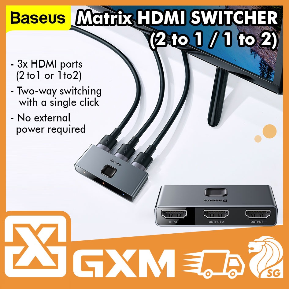 Baseus Matrix HDMI Switcher 4K 60Hz 2 Ports Bi-direction HDMI Switch Splitter Adapter 2 In 1 HDMI Switch Converter for PS4 TV BOX Adapter 5.0