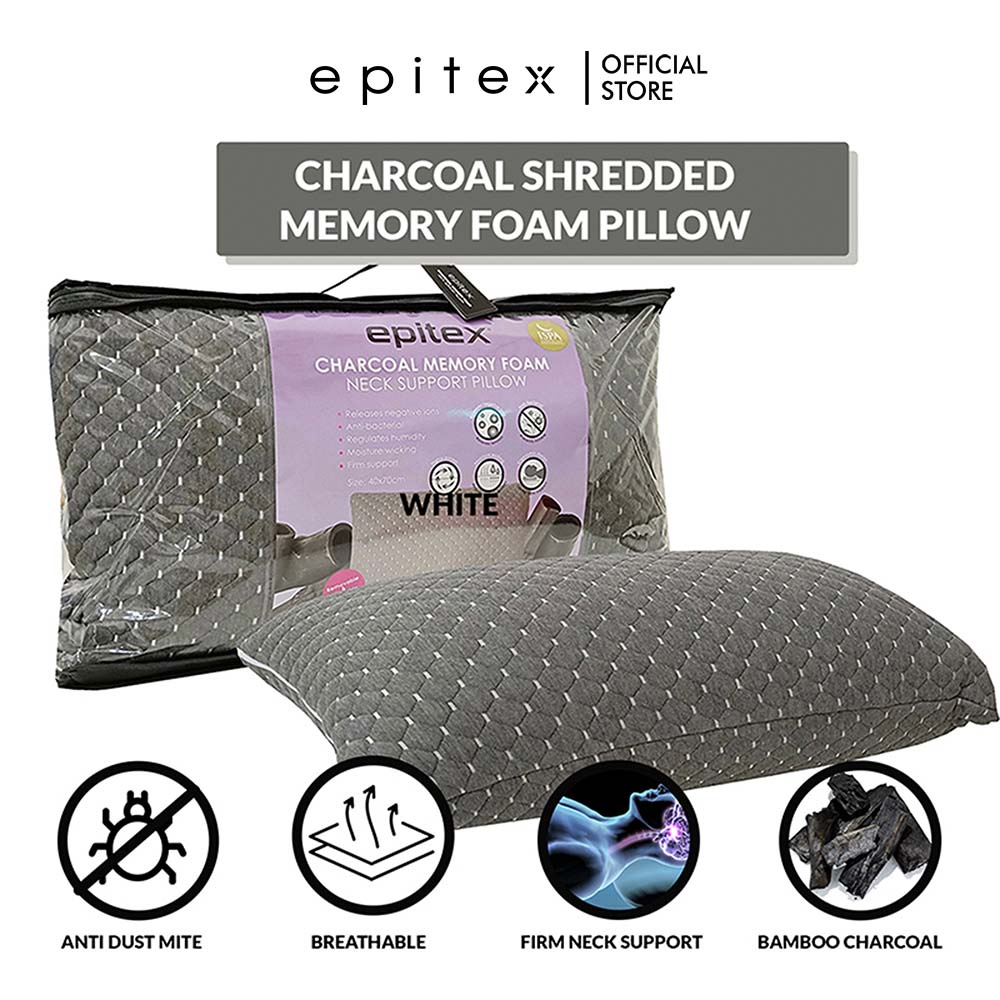 (Buy I get 1) Epitex Charcoal Shredded Memory Foam Neck Support Pillow