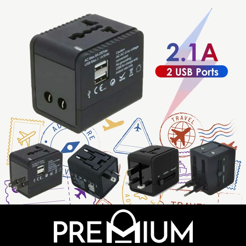 Dual USB Universal Travel Adapter 2.1A Charger Power Wall Charger All in One Converter Adaptor AU EU UK US Plug Plugs VTL