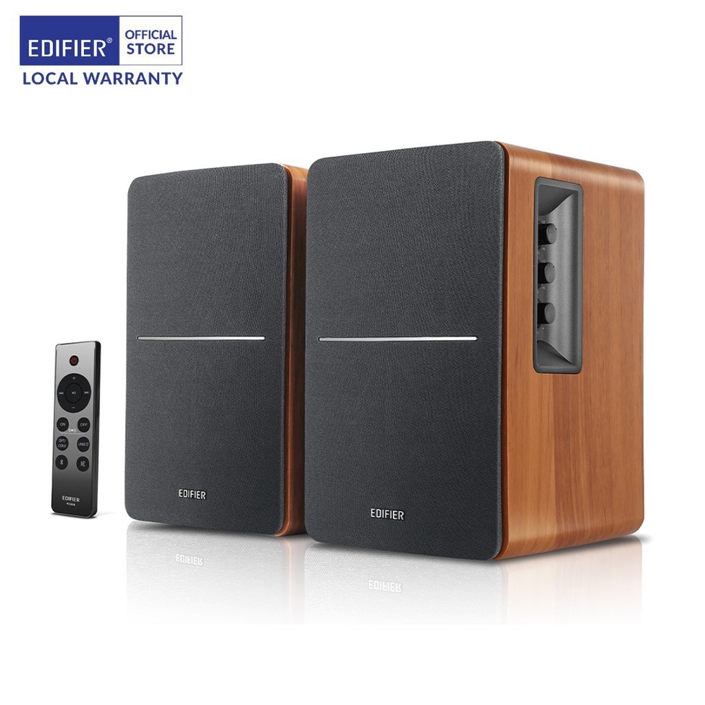 Edifier Bookshelf R1280DBs Speaker with Sub-Out & Bluetooth 5.0 [ Soundfield Spacializer/ Bluetooth Audio Streaming / Sub-out & OPT/COAX Inputs/ Classic Wood Finish/ Precise Control/ Wireless Remote ]