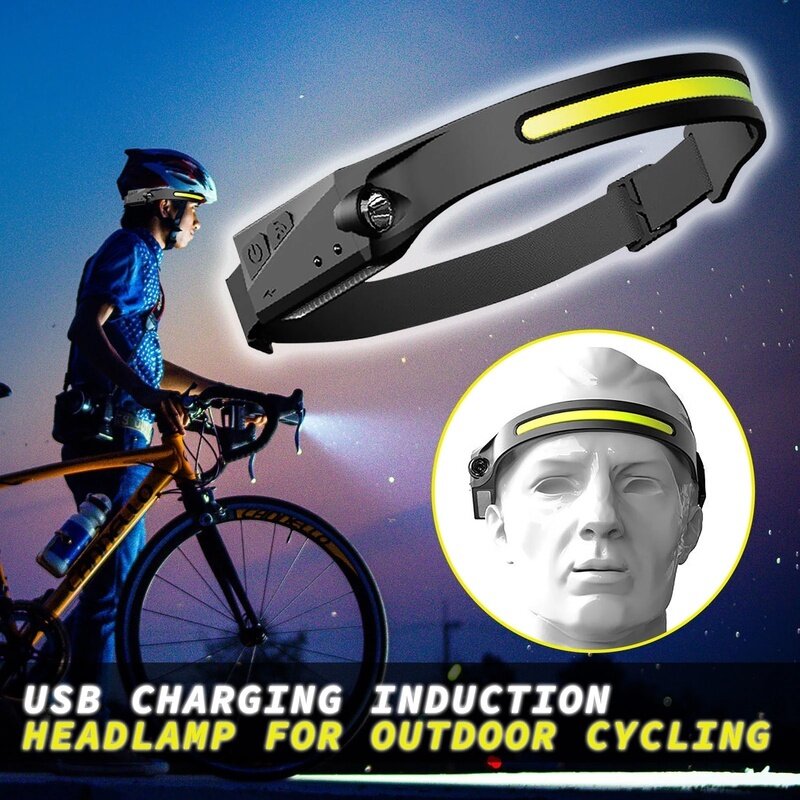 Portable Usb Rechargeable Dual-Light Source Headlights Waterproof Wave Sensor Cob Headlights Outdoor Riding