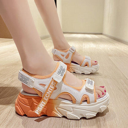 Women Shoes Shop Sporty Two Tone Neon Sandals with Heels