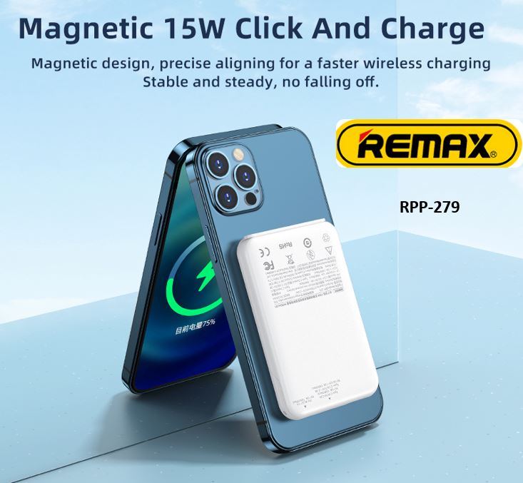 REMAX RPP-279 Wireless Powerbank 5000mAh MARTIN SERIES 15W MAGNETIC WIRELESS CHARGING (WITH HOLDER)(OUTPUT-WIRELESS/TYPE-C)((INPUT 18W-TYPE-C/Lightning)