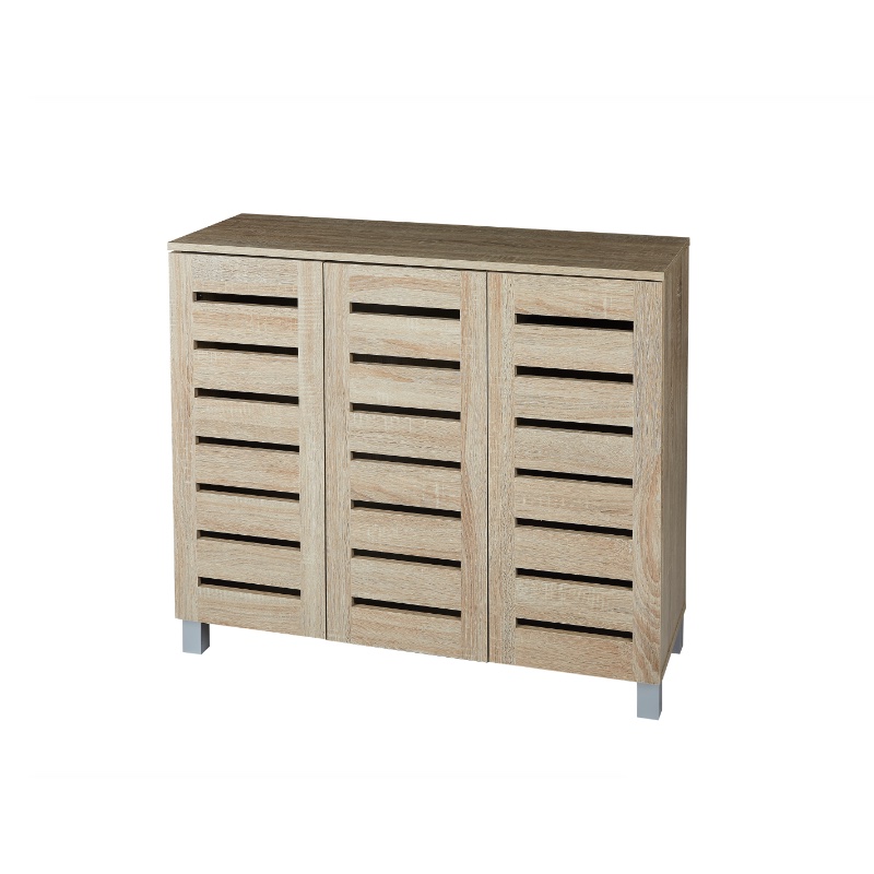 VHIVE Vegas 3 Door 90cm Shoe Cabinet (Oak Shoe Rack Storage Cabinet)