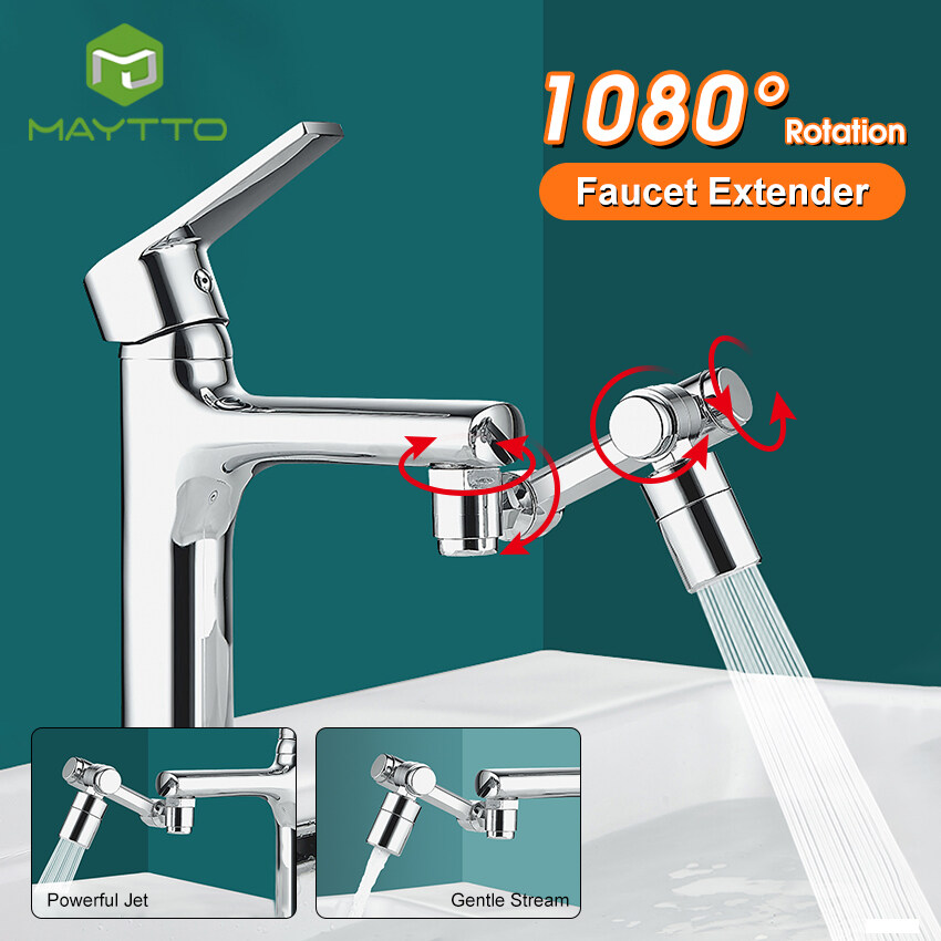 MAYTTO Faucet Robotic Arm Faucet 1080 ° Universal Rotation Faucet Extension Splash-proof Faucet Mechanical Arm Faucet Water Nozzle Faucet Adaptor Kitchen Tap with 2 Water Outlet Modes for Face Washing