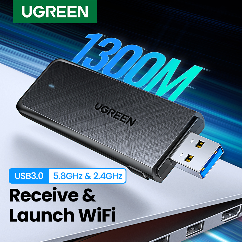 UGREEN Wifi Adapter 1300Mbps 5Ghz & 2.4GHz Dual Band USB Wifi for Laptop Desktop USB Ethernet Adapter Network Card Wifi Dongle