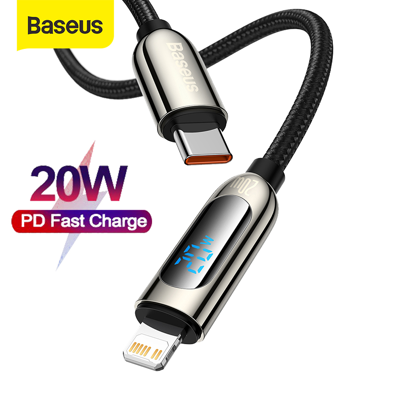 Baseus PD20W USB C Cable LED Digital Display Fast Charging Cable For iPhone 14 13 Pro Max 12 XS XR USB Type C Cable for iphone