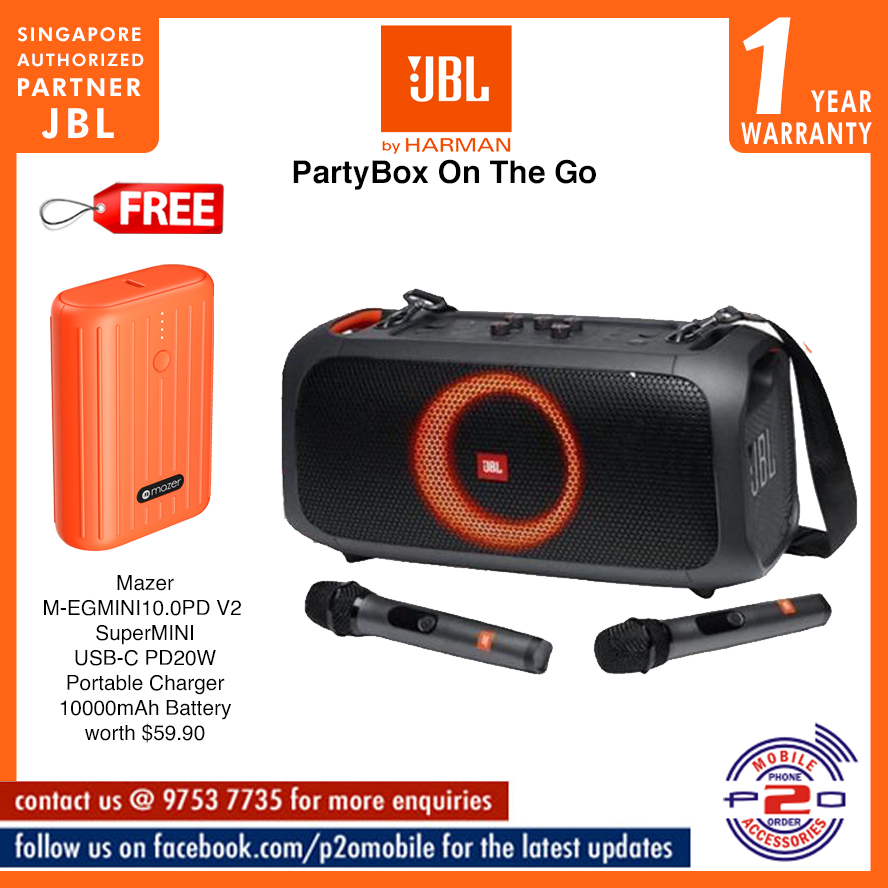 JBL PartyBox On The Go Portable Party Speaker [FREE  two Wireless Microphone]