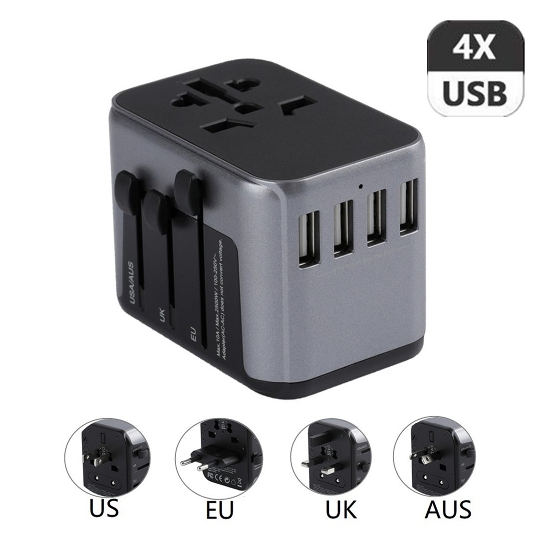 The Singapore Travel Adapter international Plug Universal SocketTravel Charger with 4 USB(Type C/G/A/I), EU/UK/US/AU Power Adapter USB Plug Worldwide All in One Wall Converter Travel Plug Charger Powe
