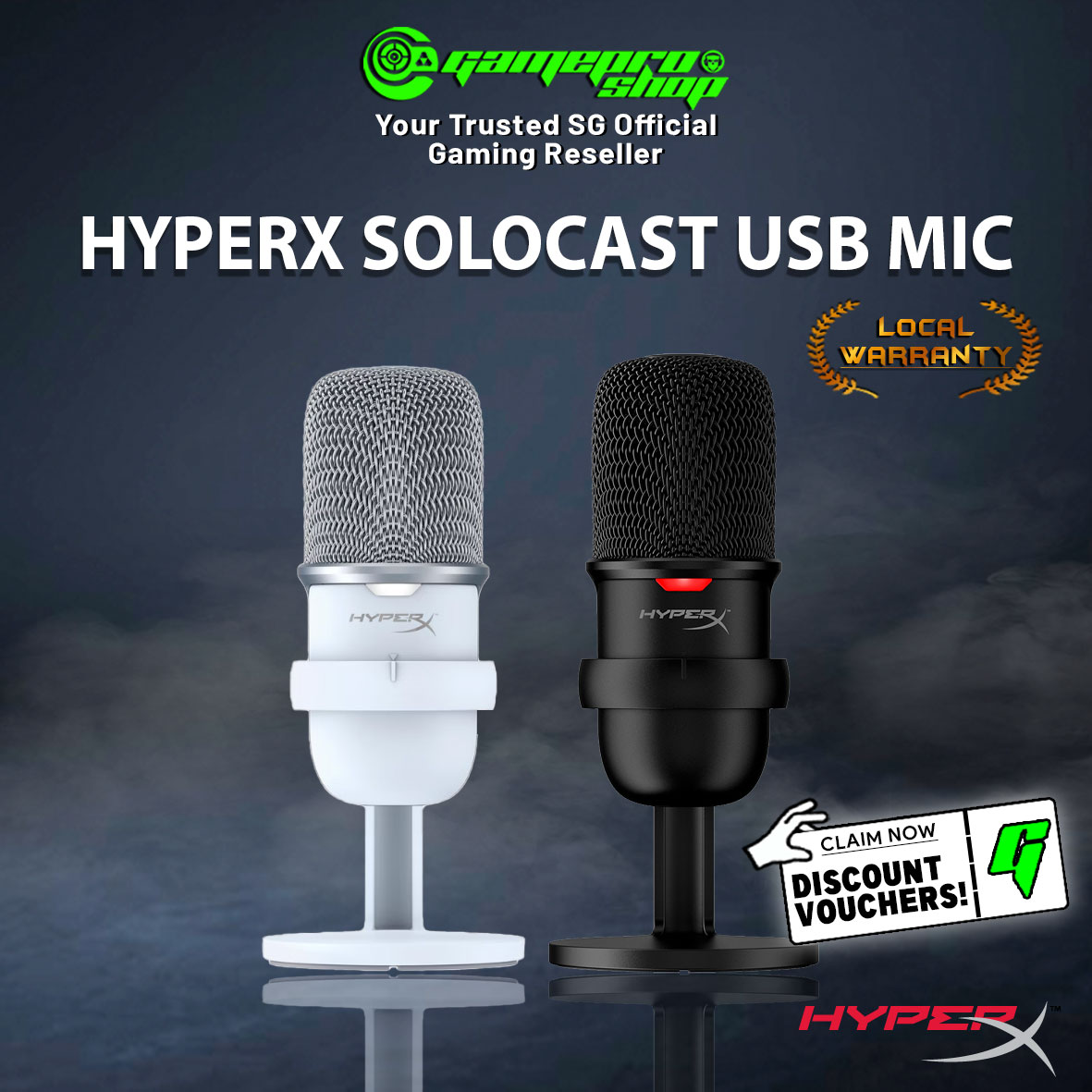 HyperX SoloCast USB Condenser Gaming Microphone, for PC, PS4, and Mac, Tap-to-Mute Sensor (2Y)