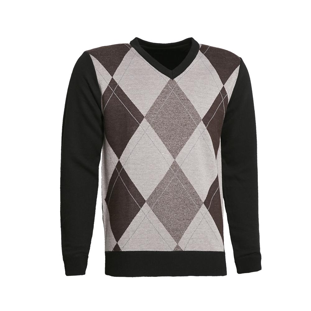 V-NECK KNITTED SWEATER WITH DIAMOND PRINT - KS9141