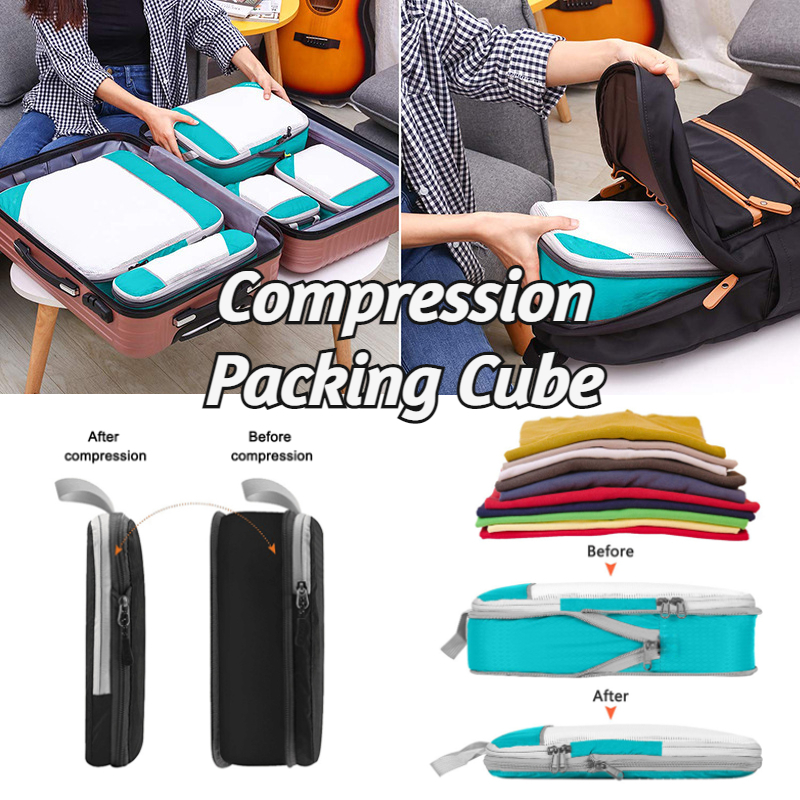 ✅[SG] Compression Travel Packing Cube Set / 4pcs & 3pcs Luggage Organiser/ Large Compression Nylon Travel Bag / Shoe Bag