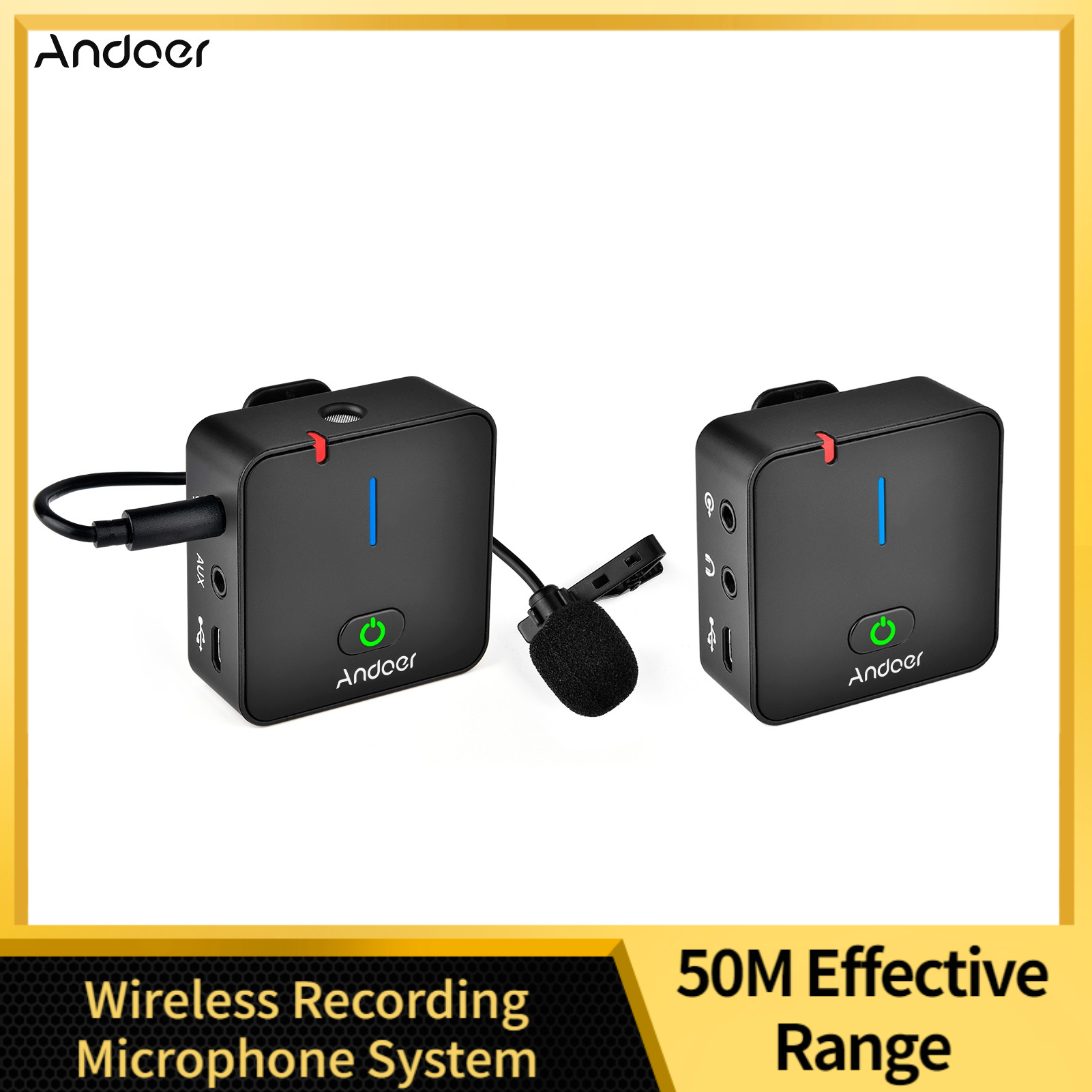 Andoer MX5 2.4G Wireless Recording Microphone System with Transmitter Receiver Clip-on Lavalier Mic 50M Effective Range for Smartphone DSLR Camera DV Vlog Video Recording Interview