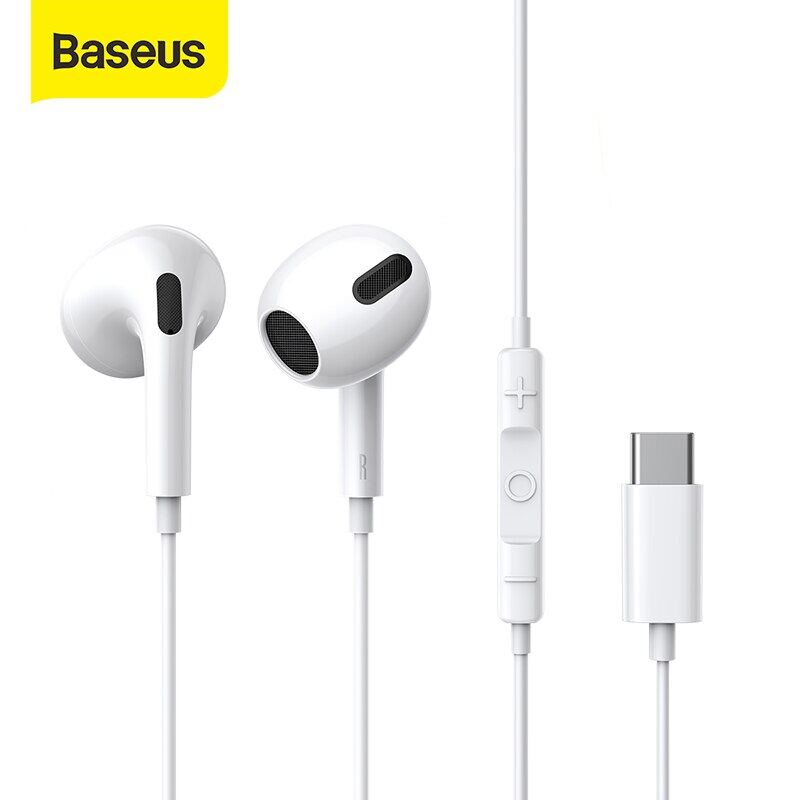 Baseus C17 Type C In-Ear Headphones HD call Wired Earphone Stereo Bass Earpiece with Mic Volume Control For Samsung Note 10 Note 20 S21 S20 Ultra Huawei P50 P40 Mate 40 Xiaom 11T Pro Headsets