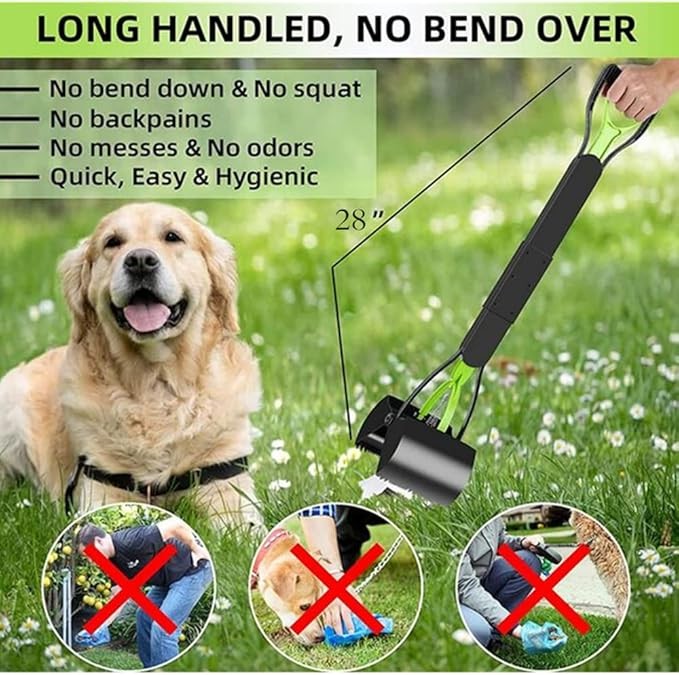 PPOGOO Non-Breakable Pet Pooper Scooper for Dogs and Cats with Long Handle High Strength Material and Durable Spring for Easy Grass and Gravel Pick Up